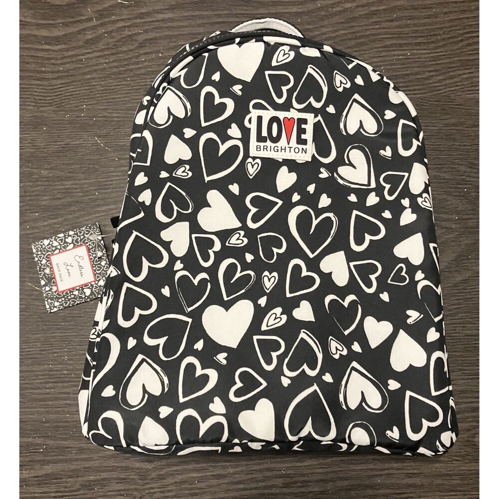 Brighton Endless Love Backpack Black Nylon Heart Logo Purse Bag NWT